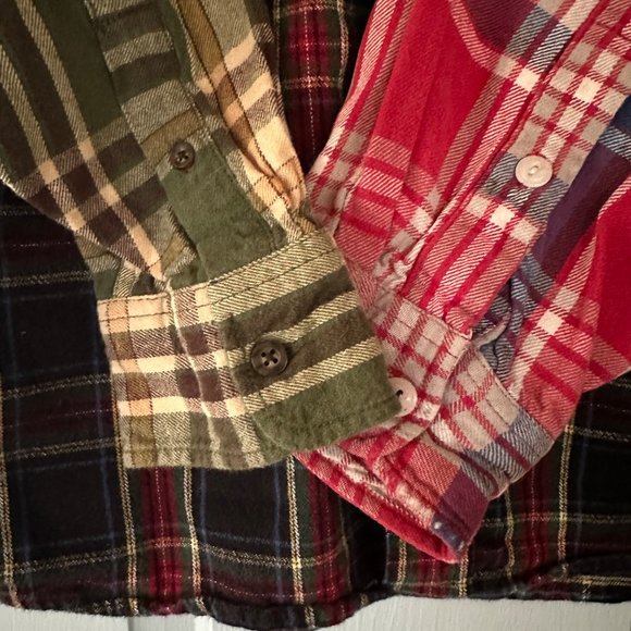 Custom Rebuilt Flannel Shirt OOAK Cotton Plaid One Size Colorblock PELHAM - Picture 6 of 6